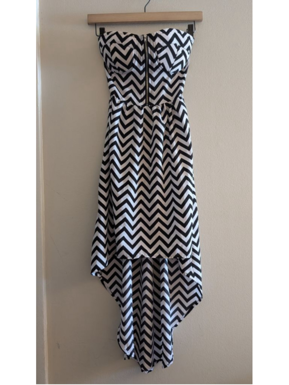 New Look Black White Chevron High Low Dress Small